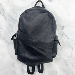 Vintage Black Pebbled Biker Rocker Leather Backpack Dome Round J.P Ourse Cie 90s